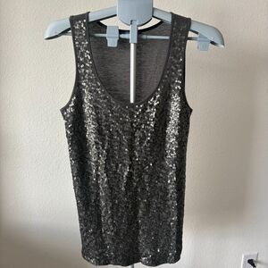 Vivienne Tam Tank Top M Grey Sequin Sleeveless Cotton Modal Party Y2K 2000s